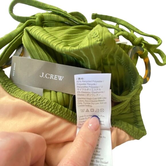 J Crew Canteen Green Wide Rib Tortoiseshell Ring String Bikini Bottom Sz S NWT - Picture 7 of 12